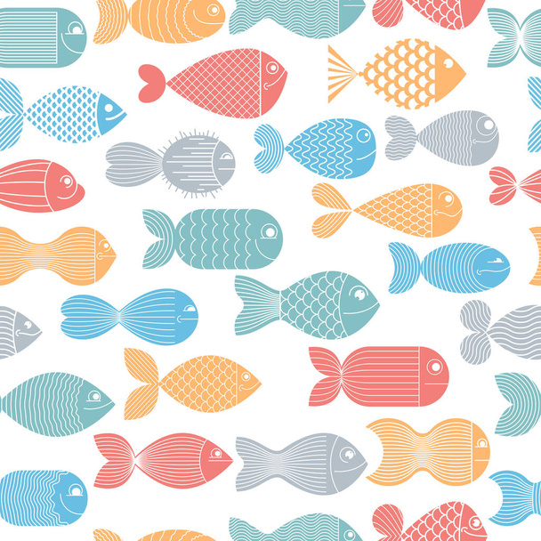 Cute fiches seamless background, seamless pattern, cute childish background for children textile or wrapping paper or packaging for seafood products. - ベクター画像