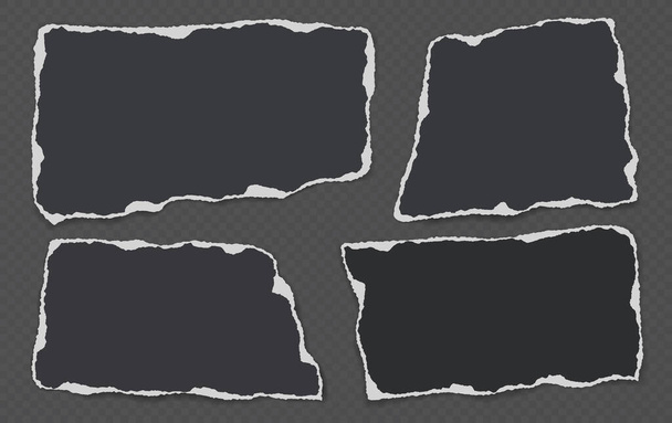 Torn of black note, notebook paper strips, piece with soft shadow stuck on dark grey background. Ilustración vectorial
 - Vector, imagen