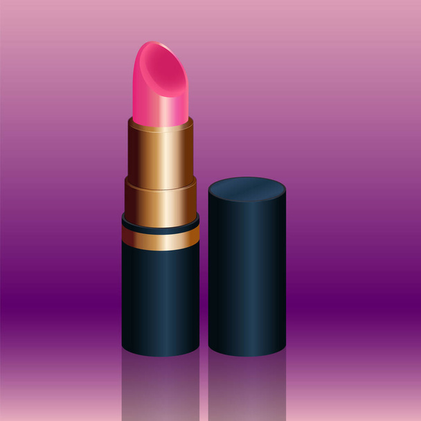 Luxury pink lipstick isolated on violet color background in 3d illustration - Vector, Image