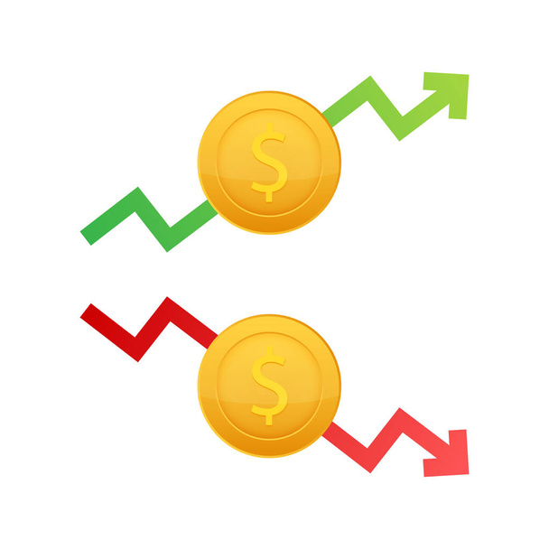 Arriba y Abajo signo del dólar sobre fondo blanco. Ilustración de stock vectorial
 - Vector, imagen