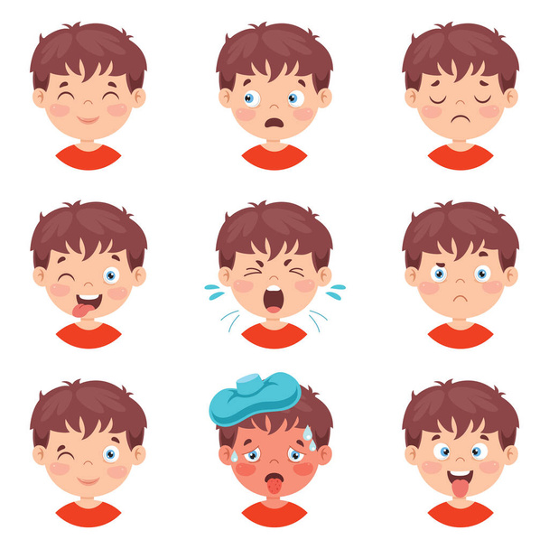 Conjunto de diferentes expresiones de niños
 - Vector, imagen