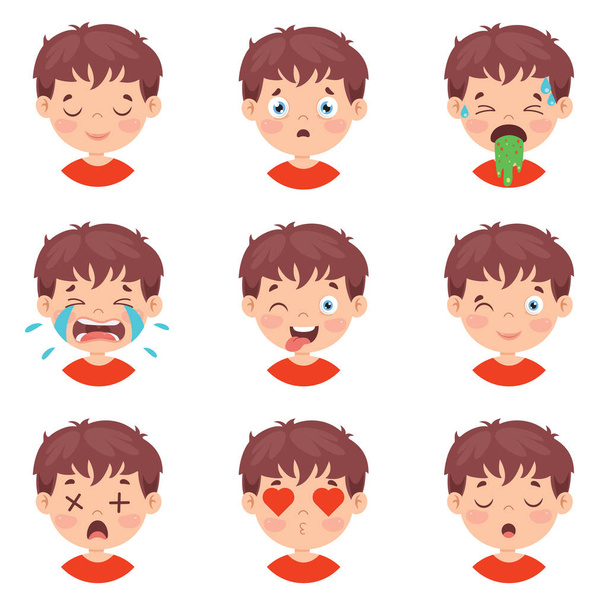 Conjunto de diferentes expresiones de niños
 - Vector, Imagen
