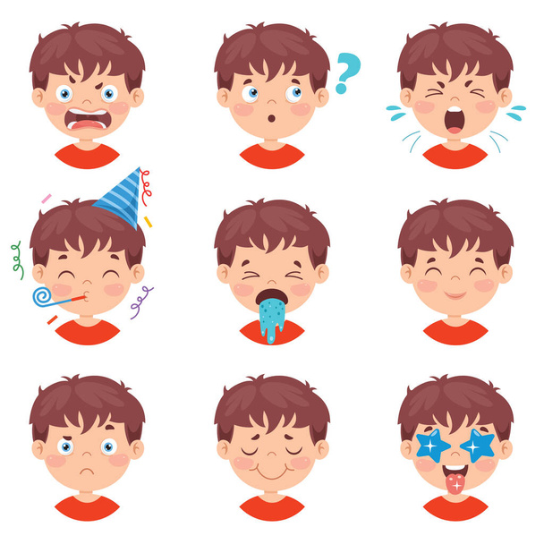 Conjunto de diferentes expresiones de niños
 - Vector, Imagen