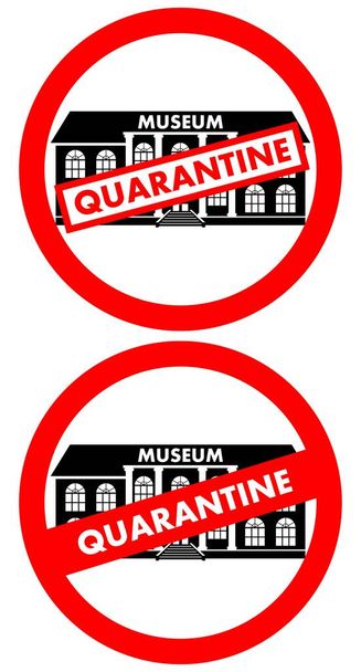 Virus concept. Stop sign on the background of museum building isolated on white background. Virus, infection, epidemic, quarantine. Banner, backdrop, icon. Vector illustration. - Vettoriali, immagini