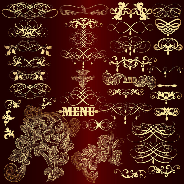 Collection of luxury golden calligraphic elements and page decor - ベクター画像
