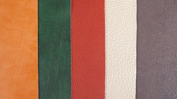 Different colors natural leather textures samples - Foto, Imagem