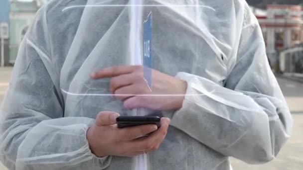 Mies valkoisissa käyttää holografista tekstiä Rakenna
 - Materiaali, video
