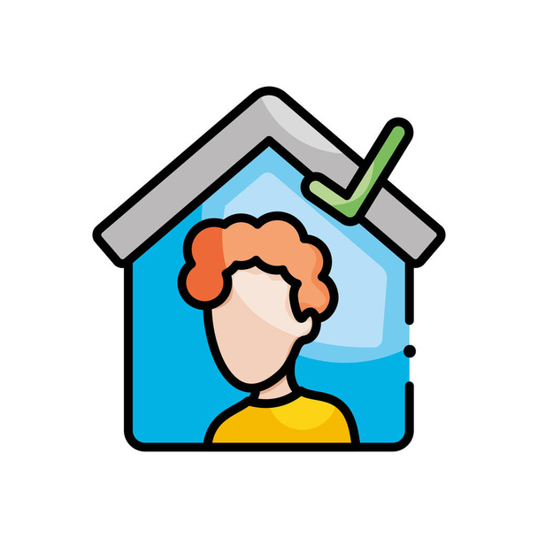 casa con icono de hombre de dibujos animados, estilo de color de línea
 - Vector, imagen