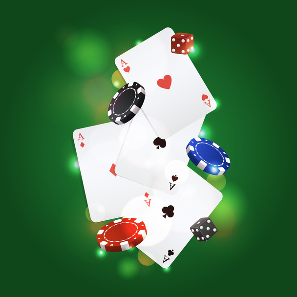διάνυσμα φόντο πόκερ με τραπουλόχαρτα, μάρκες και ζάρια - Διάνυσμα, εικόνα