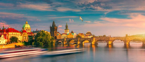 Charles Bridge, Old Town and Old Town Tower of Charles Bridge, Prague, Czech Republic. Prague old town and iconic Charles bridge, Czech Republic. Charles Bridge (Karluv Most) and Old Town Tower. - Photo, Image