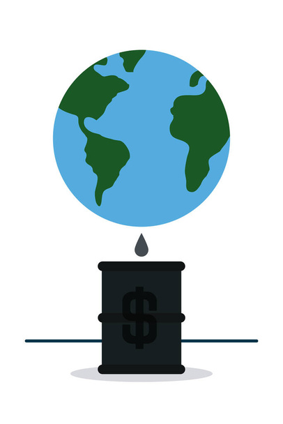planeta tierra con la gota de petróleo y el barril icono, diseño colorido
 - Vector, Imagen