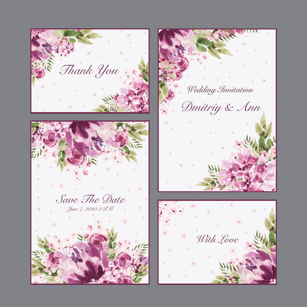 Piękna kartka ślubna akwarela z kwiatami róż, piwonii i liści.  - Zdjęcie, obraz