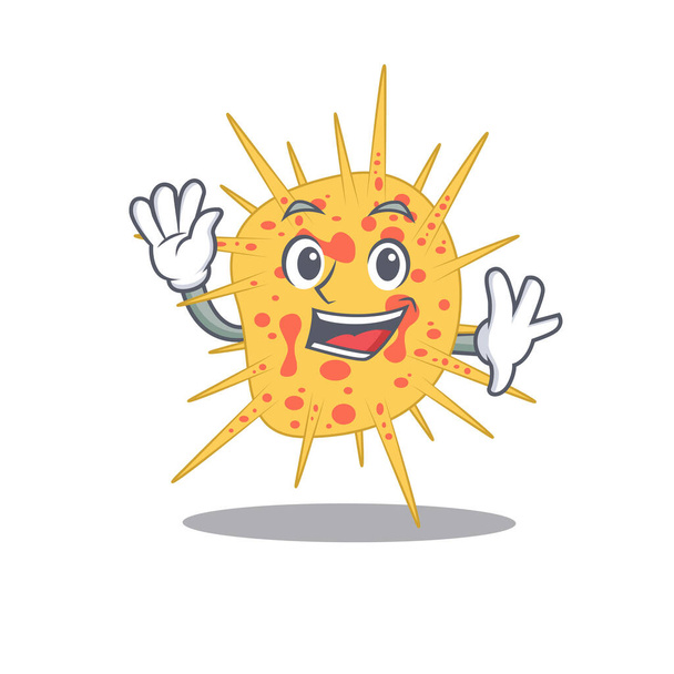 A charismatic mycobacterium kansasii mascot design style smiling and waving hand - Вектор,изображение