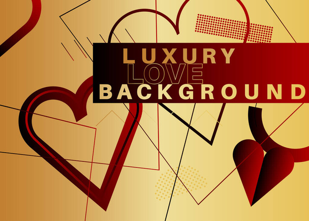 Minimalist premium love background. Vector luxury red, black and golden gradient geometric elements. Exclusive heart label. - Vector, imagen