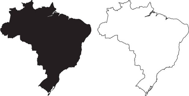 ブラジル地図。黒のシルエットのカントリーマップは、白の背景に隔離された。白の背景に黒の輪郭。ベクトルベース - ベクター画像