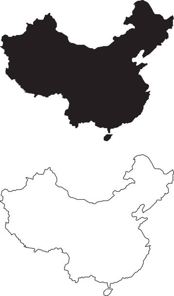 Kína térkép. Fekete sziluett ország térképe elszigetelt fehér háttér. Fekete vázlat fehér háttérrel. Vektorfájl - Vektor, kép