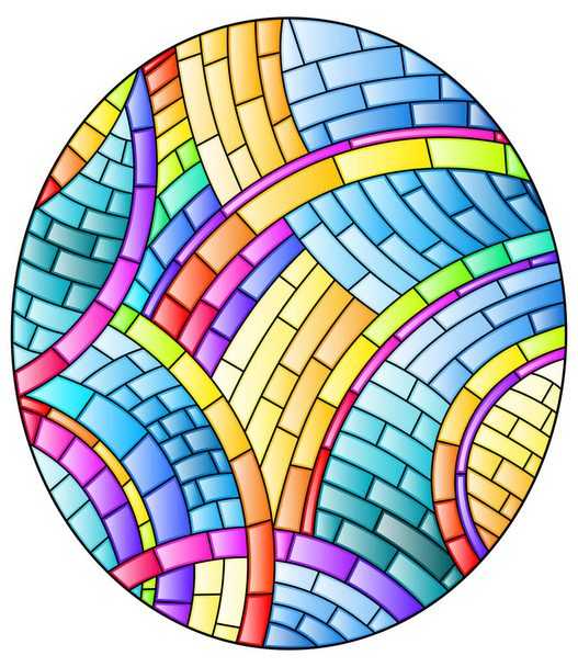Illustration in stained glass style with abstract bright background, rainbow tiles, oval picture - Vector, Image