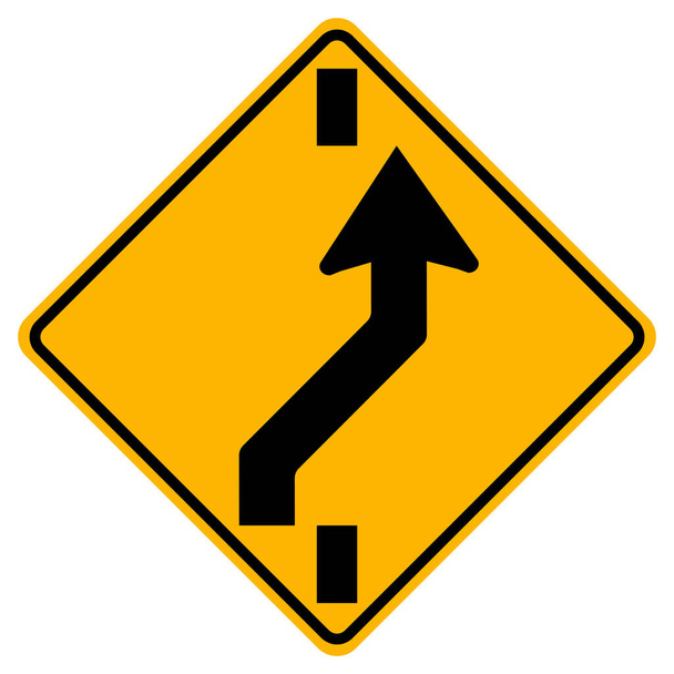 Varoitusmerkit Siirtyminen oikealle valkoisella taustalla olevalle ajotielle
  - Vektori, kuva