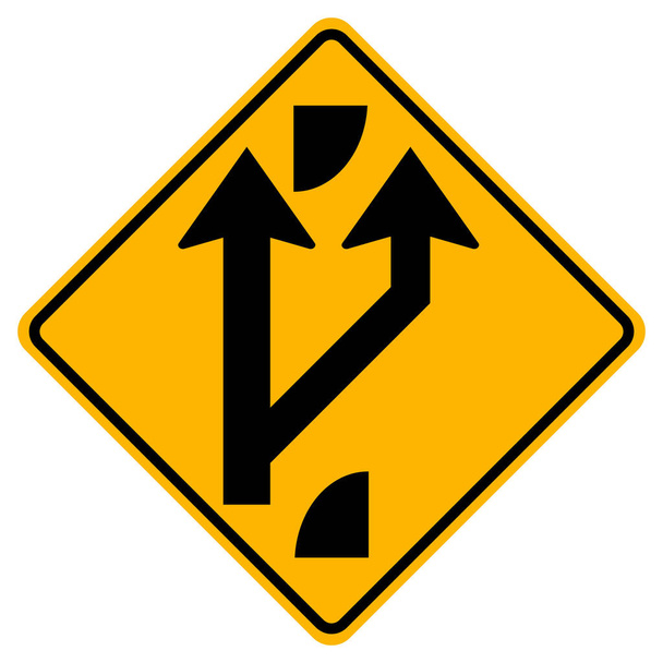 Warning signs Added lane ahead on white background  - Vector, Image