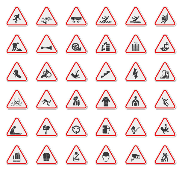 Предупреждение Символы опасности Знаки изолировать на белом фоне, векторная иллюстрация  - Вектор,изображение