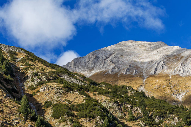 Kaunis kirkas vastakkaisia vuoristo maisema vuoren huiput peitetty metsä ja pilvinen taivas. Balkanin vuoret, Bulgaria, Eurooppa
 - Valokuva, kuva