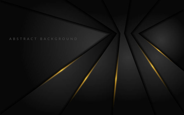 Abstrakter dunkelschwarzer Geometrie-Hintergrund kombiniert mit goldener Linie. Modernes Hintergrunddesign - Vektor, Bild