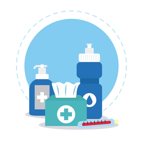 produits médicaux de nettoyage et icône de boîte de tissus, design coloré
 - Vecteur, image