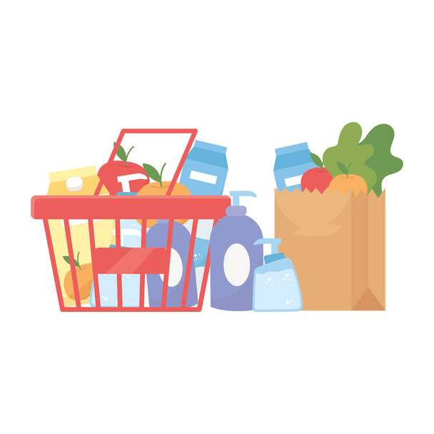 Shopping products inside bag and basket vector design - Вектор, зображення