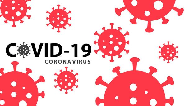 Banner zum Ausbruch der Covid-19 Coronavirus-Pandemie. Schwarzer Text rote Farbe auf weißem Hintergrund. Bleiben Sie zu Hause Quarantäne-Konzept. Gesundheitswesen und medizinischer Vektor. - Vektor, Bild