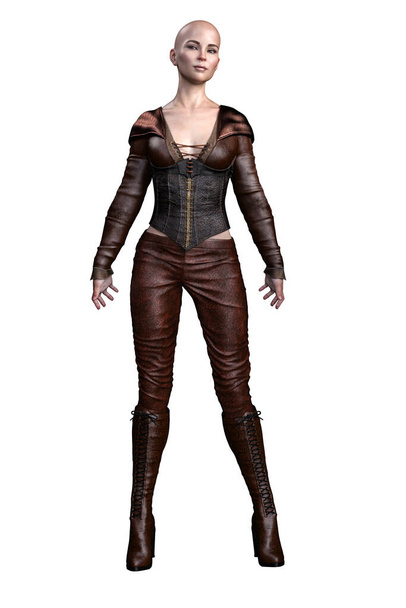 Középkori Fantasy Warrior nő elszigetelt fehér háttér, 3D illusztráció, 3D Renderelés - Fotó, kép