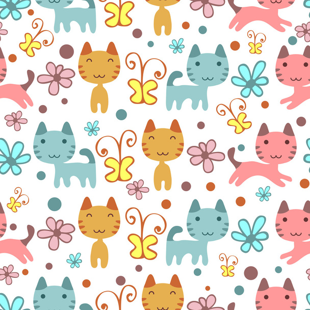 Seamless pattern with cute colorful kittens - Vector, Imagen