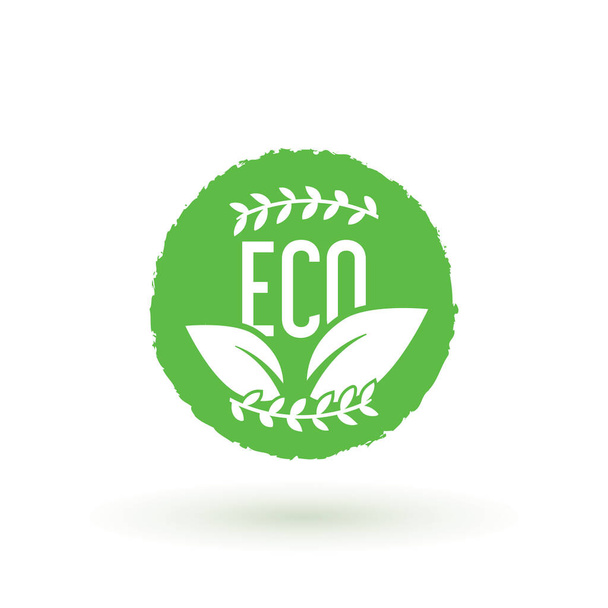 Eco illustration icon. premium quality, locally grown, healthy food natural products, farm fresh sticker. Vector menu organic label, food product packaging bio emblem - Vetor, Imagem