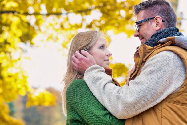 Portrait of handsome man showing affection to his wife in park - Fotografie, Obrázek