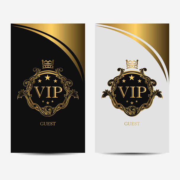 VIP party premium invitation card with luxury gold design. Black and golden design template. Decorative background with ornament pattern - Vector, Image