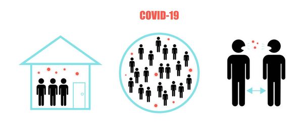 Illustration vectorielle de l'image de 3 espaces denses, fermés, denses, fermés qui doivent être évités pour prévenir la propagation de l'infection par le coronavirus
 - Vecteur, image