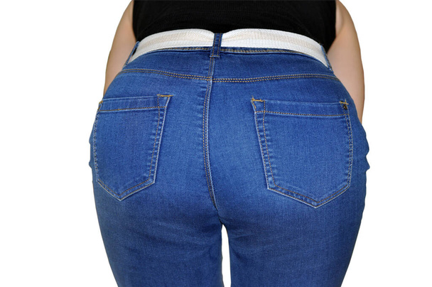 Sexy ass in jeans, sexy clothes ass in pants. Sexy woman wearing of jean pants from back. Woman wearing of jean pants from back. Female bottom in tight jeans - Photo, Image