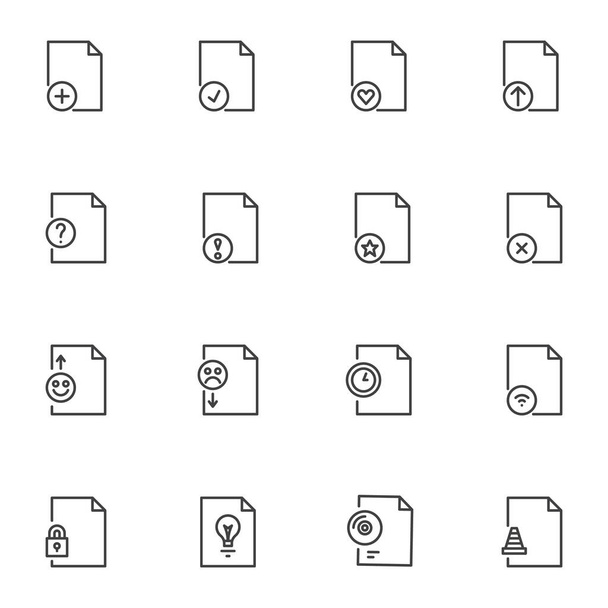Universal file types line icons set, outline vector symbol collection, linear style pictogram pack. Signs, logo illustration. Set includes icons as add document file, favorite folder, delete, archive - ベクター画像