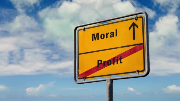 Street Sign the Way to Moral versus Profit - Záběry, video