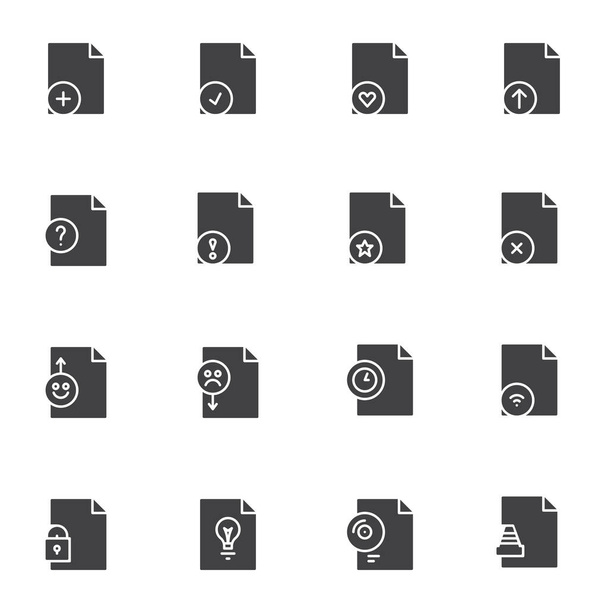 Universal file types vector icons set, modern solid symbol collection, filled style pictogram pack. Signs, logo illustration. Set includes icons as add document file, favorite folder, delete, archive - Vector, afbeelding