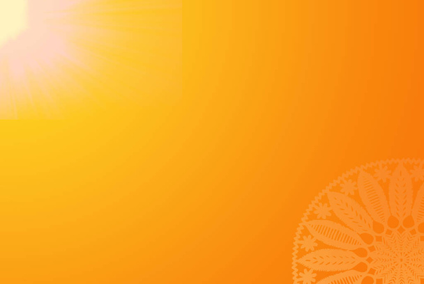 Parlak Güneş ve Vintage Dekoratif Çember Tasarımı ile Sunny Summer Orange Arkaplanı Köşesinde Metin ve İçerik İçin Boş Alan. - Fotoğraf, Görsel