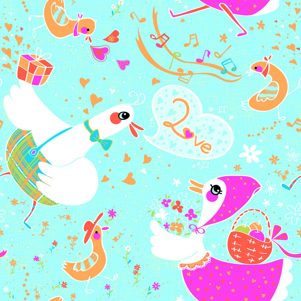 Seamless pattern with duck couple - Photo, Image