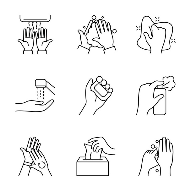 savon bar et jeu d'icônes d'hygiène des mains, style ligne
 - Vecteur, image