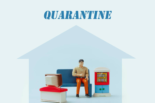 Stay home during the coronavirus epidemic. Man staying at home in self quarantine, protection from virus. Coronavirus outbreak concept. Quarantine, self-isolation social distance concept. - Foto, afbeelding