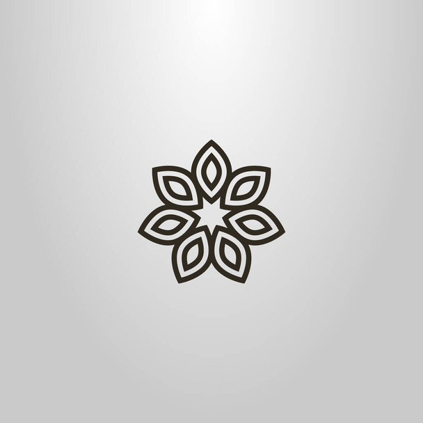 black and white simple vector line art outline sign of decorative seven-petal flower - Vector, Image