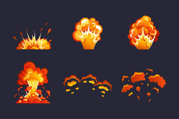 Bomb explosion and fire explosion cartoon set. - Vector, Image