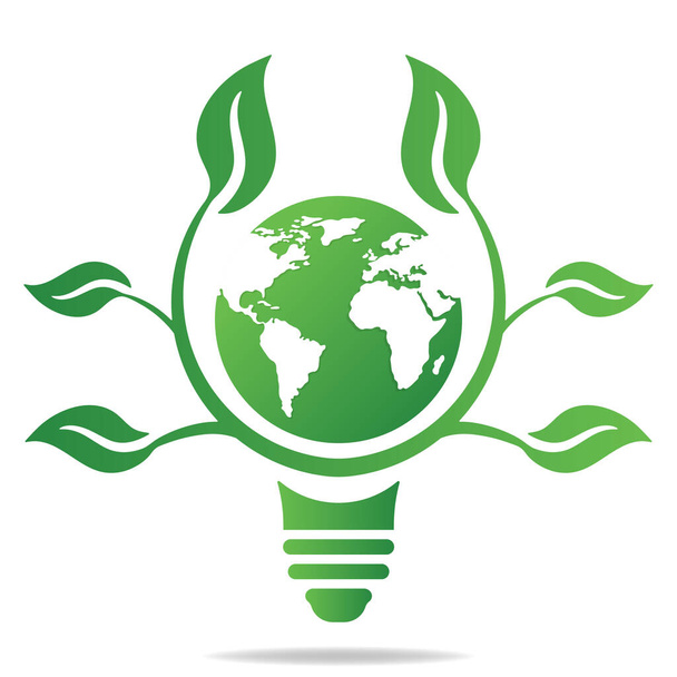 Ekologia käsite hehkulamppu, maa ja lehdet. Säästä energiaa kuvake merkki symboli. Kierrätä logo. Vektoriesimerkki mistä tahansa mallista
. - Vektori, kuva