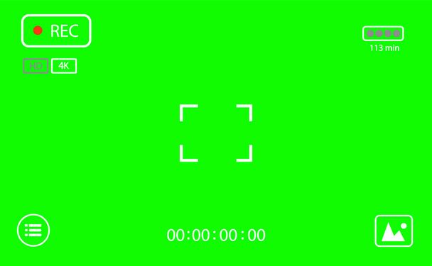 Chroma key modern digital video camera focusing screen isolated on green background - Vector, Image