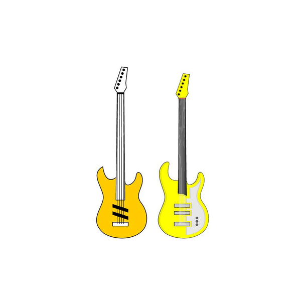bass guitar and electric guitar. isolated. flat vector style. music, acoustic, wood,yellow,simple,white background. editable vector. - Vector, Image