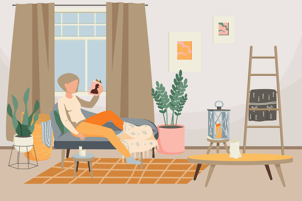 Hygge Lifestyle Flat Background - Vector, Image