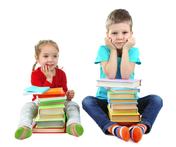 Little children with books isolated on white - Foto, Imagen
